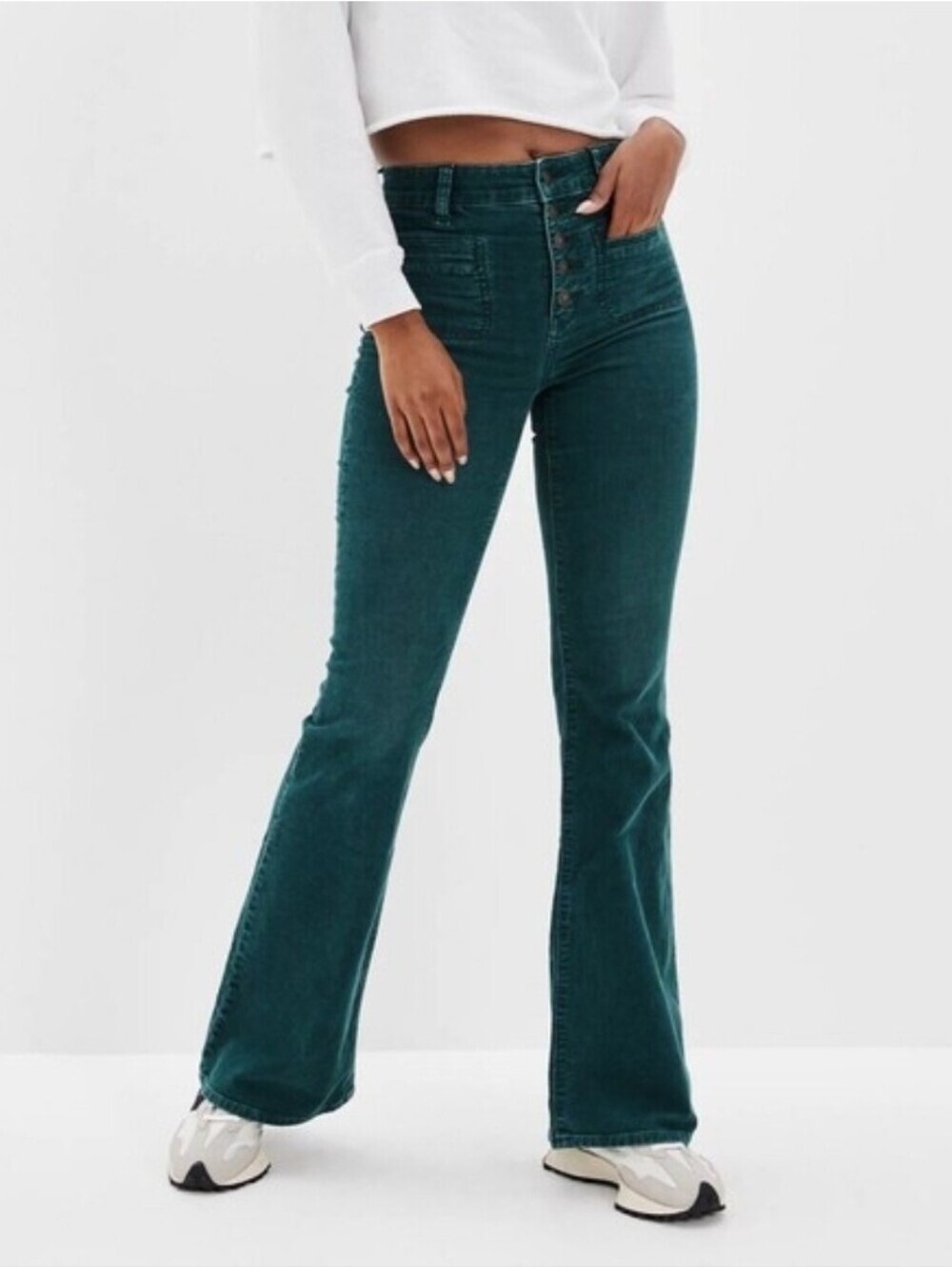 ❤️ AMERICAN EAGLE SUPER HIGH RISE FLARE CORDUROY JEANS / PANTS, EXPOSED FLY, 4